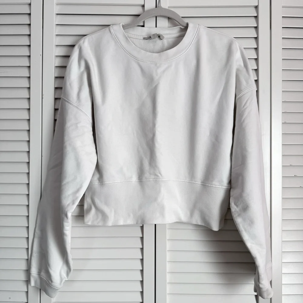 All Saints Wingan Enrico Cropped Sweatshirt in White Size Small - Picture 3 of 8